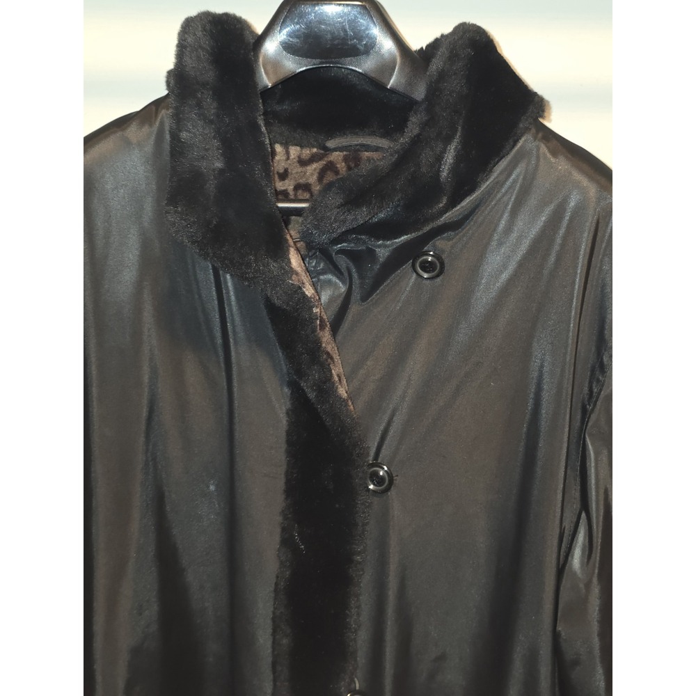 American Bazaar Women's 1X‎ Black w/ Leopard Lining All Weather Winter Rain Coat - Picture 3 of 16